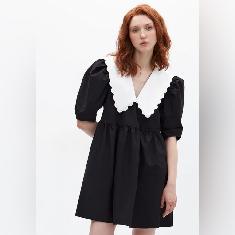 Dress Lime with collar Puff Sleeves and V-Neck for Cocktail